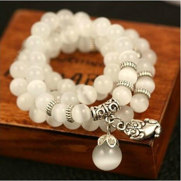 Cat's Eye White Opal Stone Pi Xiu THIRD EYE Wealth Charm Bracelet